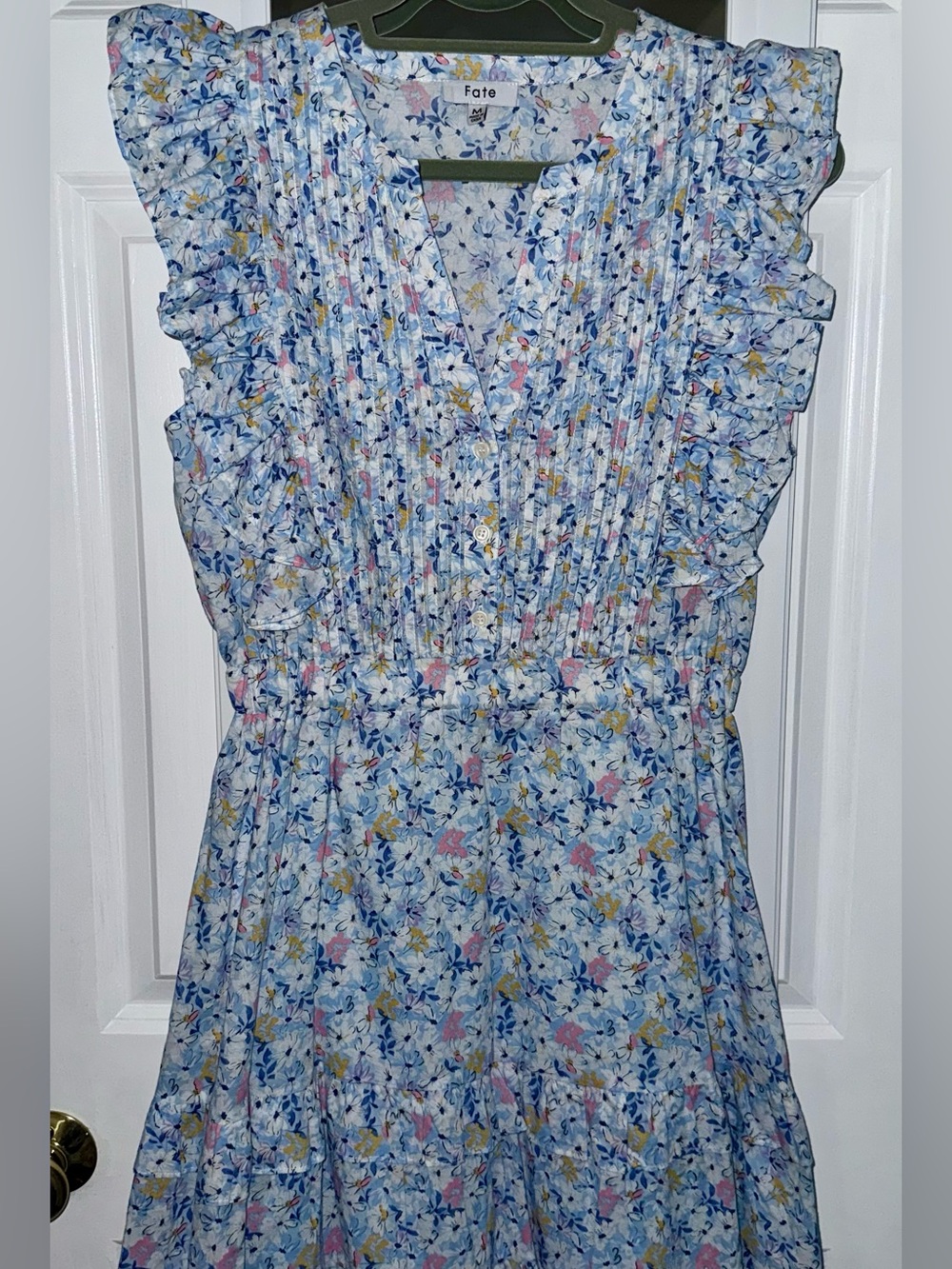Fate Light Blue Floral Ruffle Dress